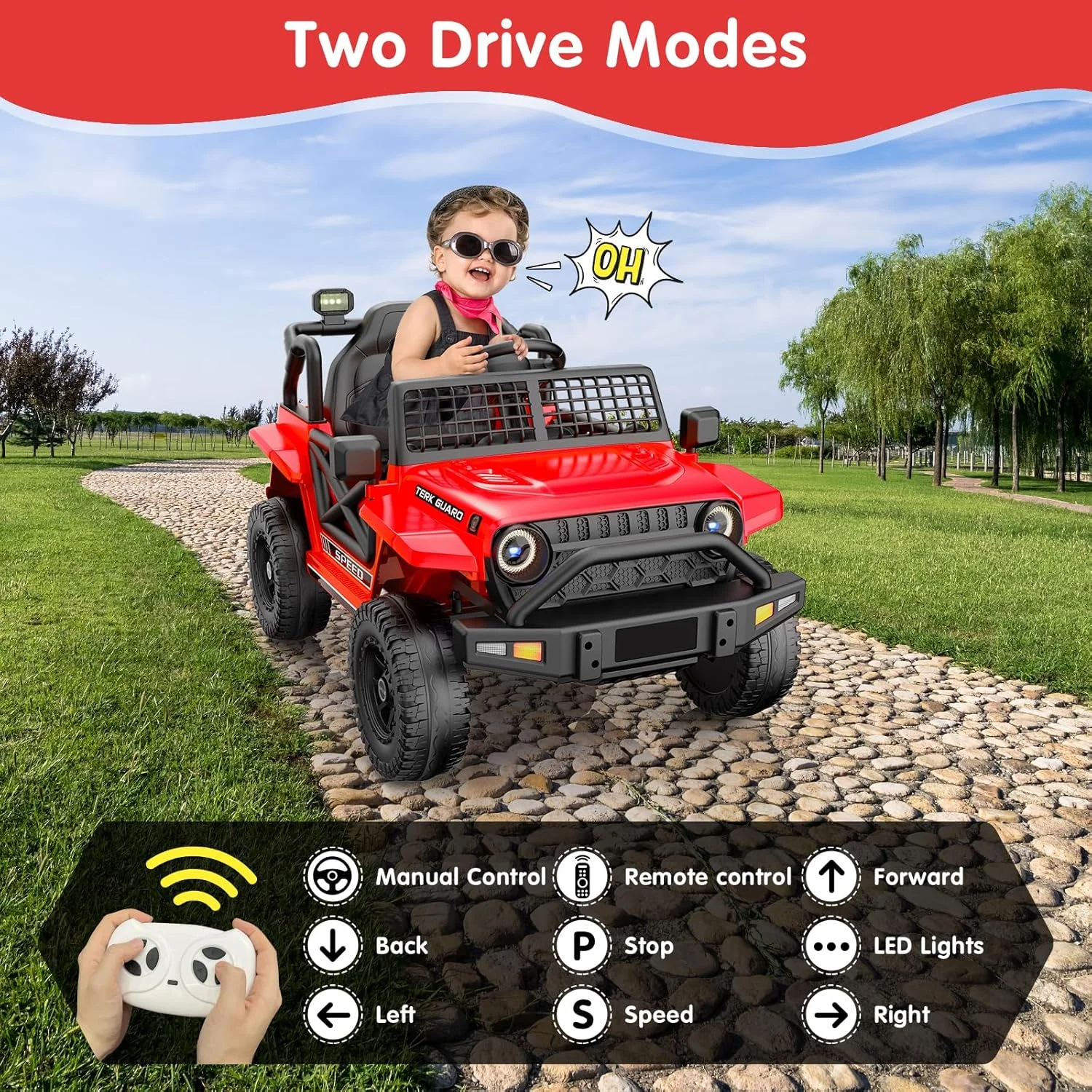 ماشین جیپ برقی سواری برای کودکان 1 تا 3 سال، 12 ولت 7 آمپر ساعت، با کنترل از راه دور والدین، هدیه کریسمس و تولد برای بچه ها، قرمز ماشین جیپ برقی سواری برای کودکان 1 تا 3 سال، 12 ولت 7 آمپر ساعت، با کنترل از راه دور والدین، هدیه کریسمس و تولد برای بچه ها، قرمز