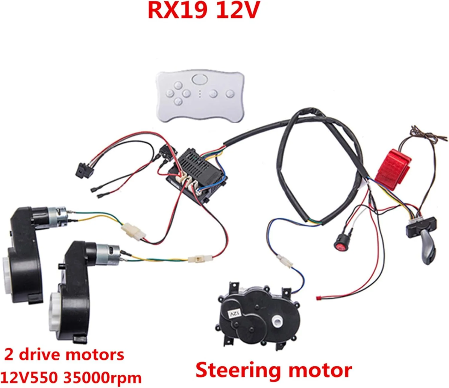 ویلی مجموعه کامل سیمکشی اصلاح شده 12 ولت ماشین کودک به همراه ریموت کنترل، برد مدار، سیمها، سوئیچ، گیربکس با موتور، لوازم جانبی ماشین برقی کودک ویلی مجموعه کامل سیمکشی اصلاح شده 12 ولت ماشین کودک به همراه ریموت کنترل، برد مدار، سیمها، سوئیچ، گیربکس با موتور، لوازم جانبی ماشین برقی کودک