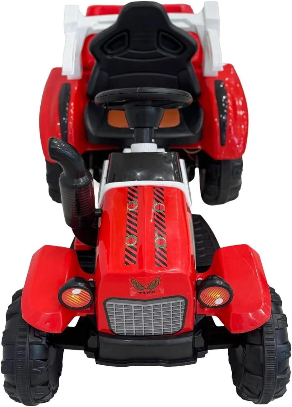 تراکتور سواری کودکانه برقی VLRA، قرمز و مشکی، با باتری، دارای فرمان و چرخ های بزرگ، 2-4 سال تراکتور سواری کودکانه برقی VLRA، قرمز و مشکی، با باتری، دارای فرمان و چرخ های بزرگ، 2-4 سال