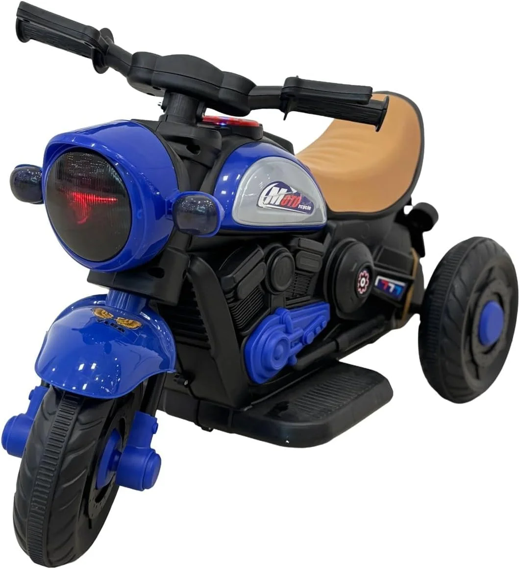 موتورسیکلت برقی کودک VLRA BIKE، آبی و مشکی، دارای چرخ های کمکی، فرمان دوتایی، مناسب برای کودکان 2-4 سال