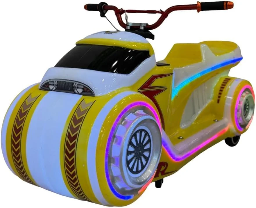 موتورسیکلت سواری کودکانه الکتریکی VLRA A306، زرد و سفید، چراغ های LED، صفحه نمایش دیجیتال، کنترل فرمان، مناسب برای استفاده در داخل و خارج از خانه 24V20AH