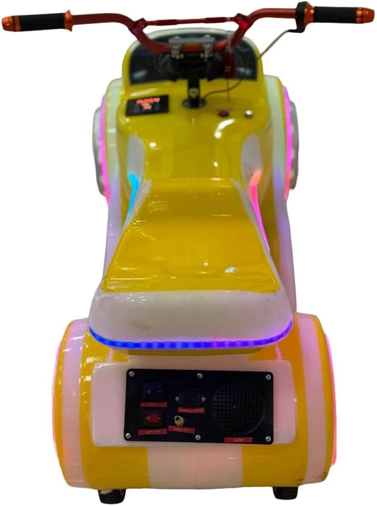 موتورسیکلت سواری کودکانه الکتریکی VLRA A306، زرد و سفید، چراغ های LED، صفحه نمایش دیجیتال، کنترل فرمان، مناسب برای استفاده در داخل و خارج از خانه 24V20AH