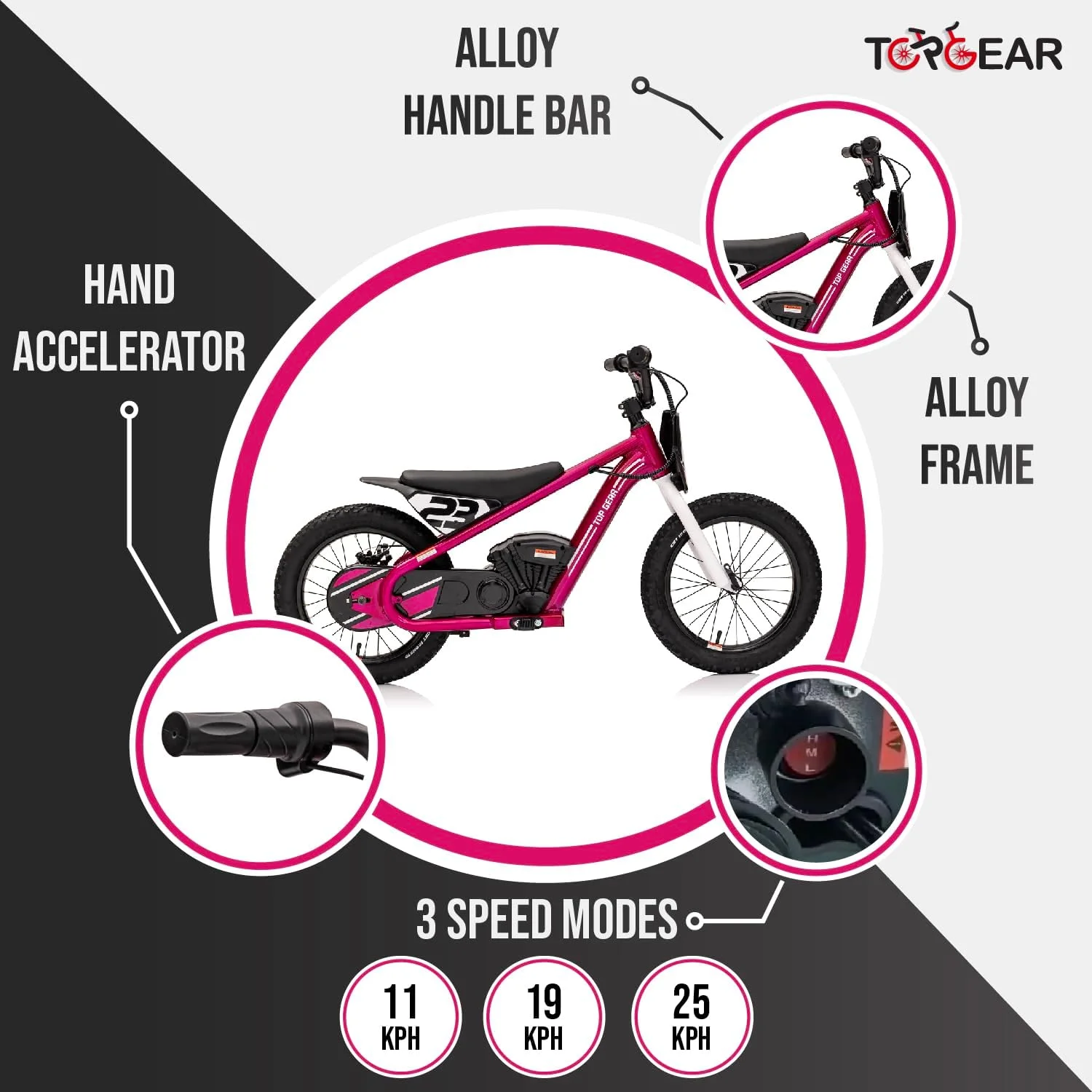 موتور سیکلت برقی آفرود Top Gear TG75 با طراحی موتور کراس واقعی، دیفرانسیل عقب، موتور زنجیری با گشتاور بالا، مناسب برای کودکان 6 سال به بالا موتور سیکلت برقی آفرود Top Gear TG75 با طراحی موتور کراس واقعی، دیفرانسیل عقب، موتور زنجیری با گشتاور بالا، مناسب برای کودکان 6 سال به بالا