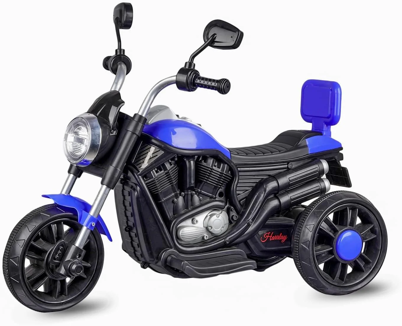 موتور سه چرخ کودکانه طرح هارلی، دارای باتری قابل شارژ، مناسب کودکان 1 تا 4 سال با پدال گاز - آبی