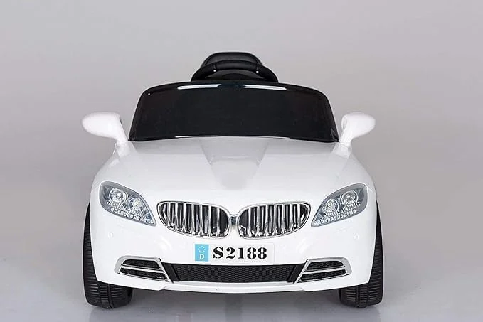 ماشین سواری کوپه کودکانه طرح بی ام و با چراغ های ال ای دی، موزیک و کنترل از راه دور والدین (سفید)