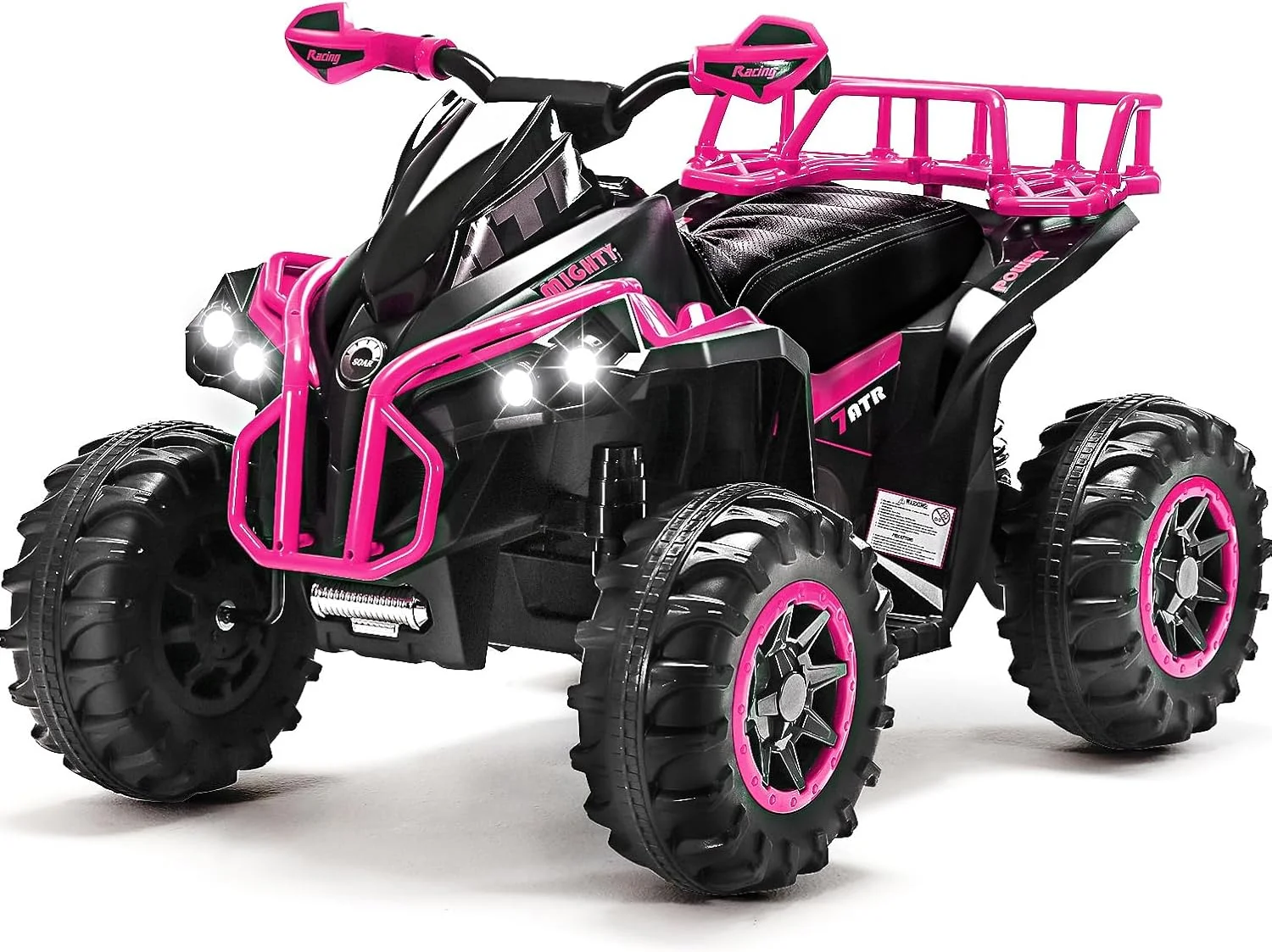 ماشین چهار چرخ سواری کودک - چهار چرخ برقی کودک برای کودکان 3-6 ساله، ATV سواری با باتری 12 ولت، چهارچرخ کودک با چراغ های LED، موسیقی، سرعت بالا پایین، USB/TF، لاستیک های آجدار، صورتی