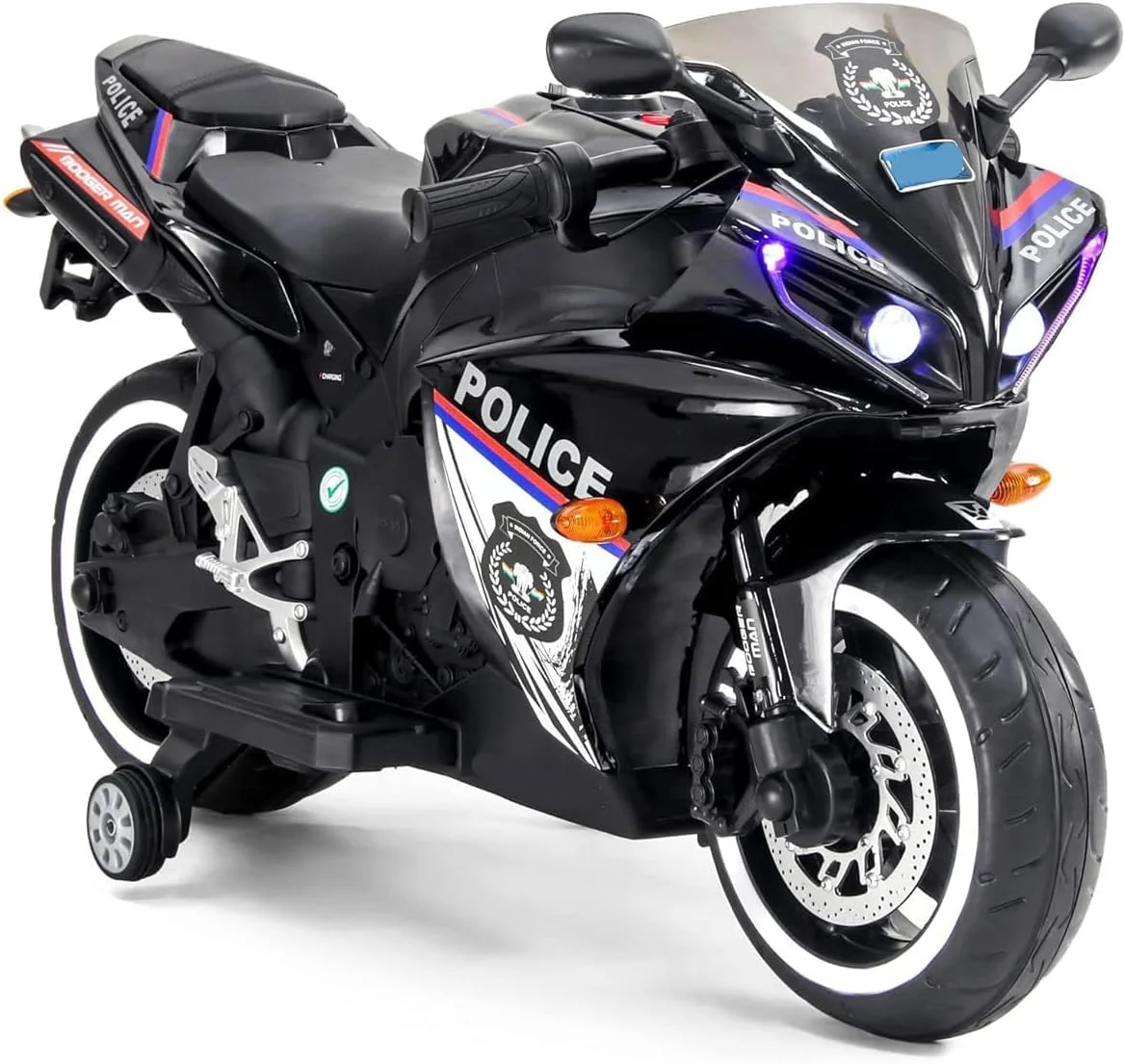 موتور سیکلت برقی کودکانه با دسته گاز، چراغ، موسیقی و چرخ های کمکی - موتور کودک با باتری برای کودکان 2 تا 8 سال (مشکی)