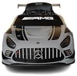 ماشین بازی مرسدس بنز GT3 با باتری 12 ولت برای کودکان، شامل کنترل از راه دور، چراغ های LED، موزیک، قابلیت حرکت به جلو و عقب و مجوز رسمی خودرو سواری برای کودکان - خاکستری نقره ای