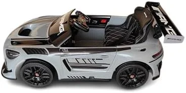 ماشین بازی مرسدس بنز GT3 با باتری 12 ولت برای کودکان، شامل کنترل از راه دور، چراغ های LED، موزیک، قابلیت حرکت به جلو و عقب و مجوز رسمی خودرو سواری برای کودکان - خاکستری نقره ای