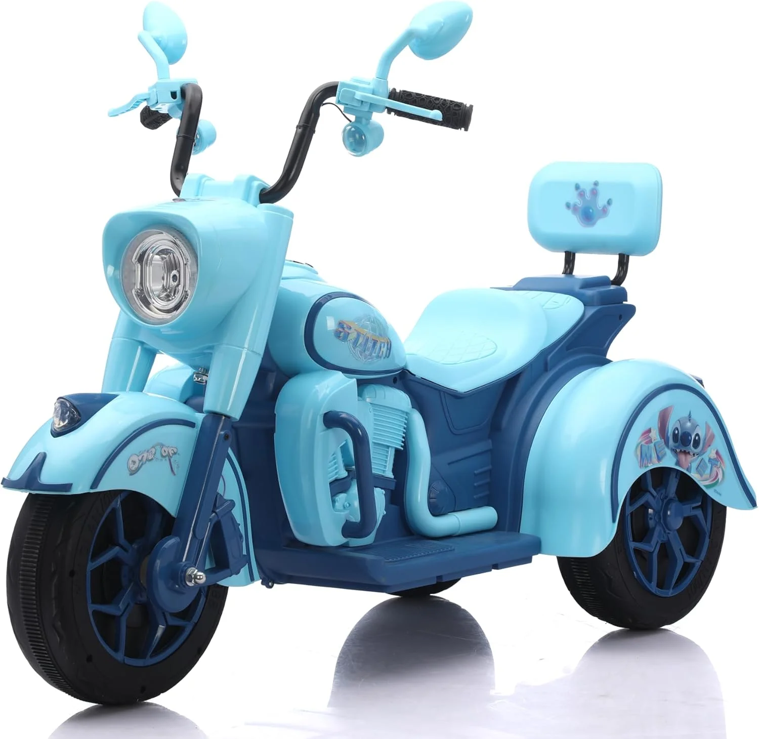 موتور برقی سواری کودکانه با طرح استیچ | موتور شارژی با موسیقی، چراغ و چرخ های ایمنی | اسباب بازی سه چرخه سواری برای پسران و دختران