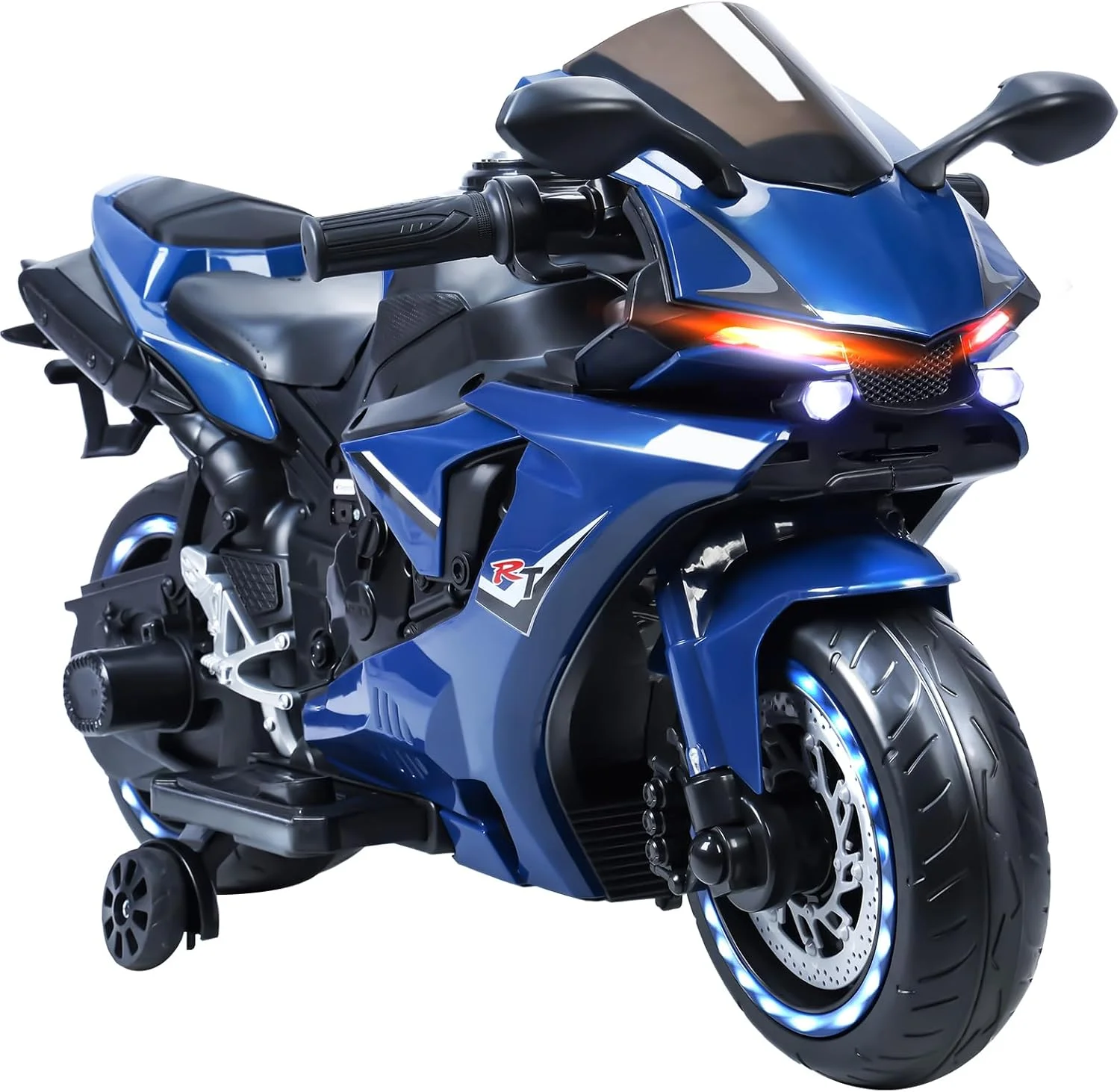 موتور سیکلت سواری کودکانه مناسب کودکان 3 تا 8 سال، موتور برقی 12 ولت، موتور سیکلت برقی برای کودکان 3 تا 8 سال با مسابقه دستی، لاستیک های ساطع کننده نور LED، صندلی PU، هدیه اسباب بازی