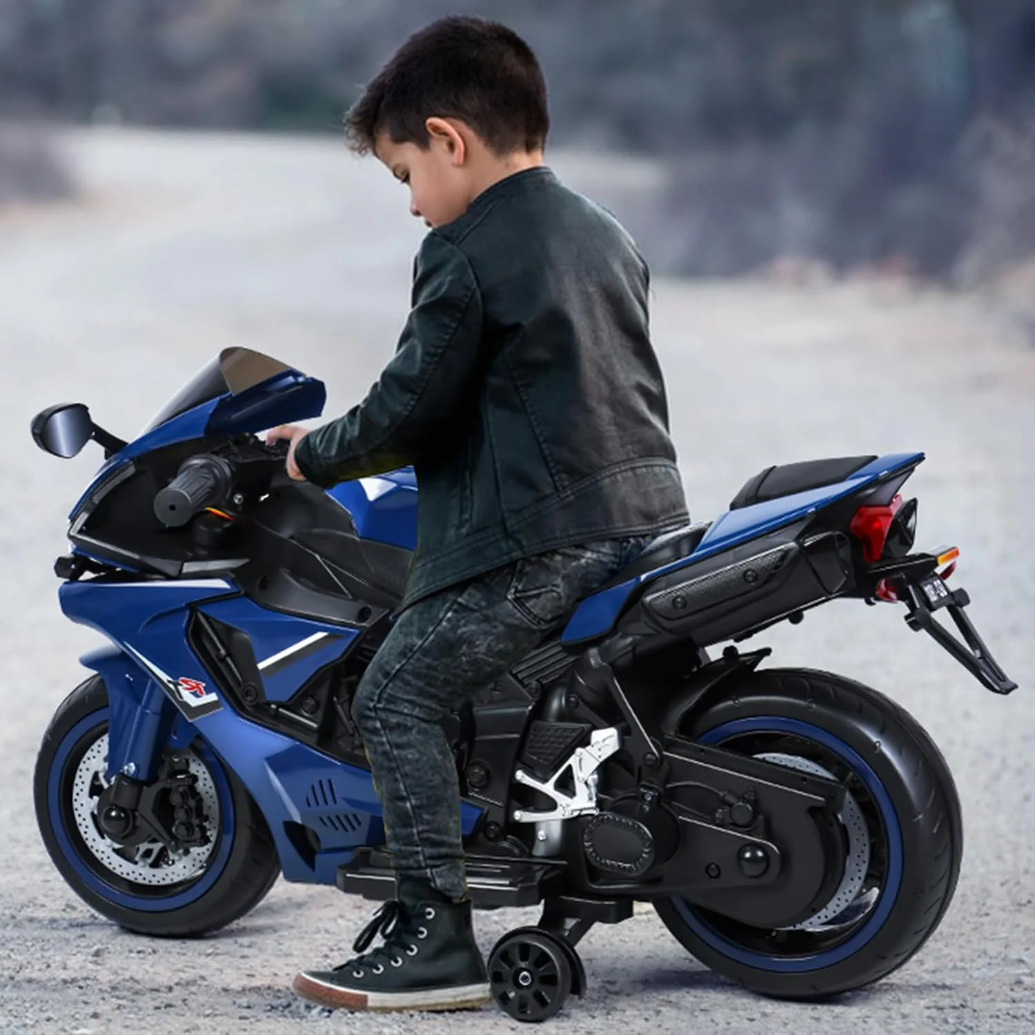 موتور سیکلت سواری کودکانه مناسب کودکان 3 تا 8 سال، موتور برقی 12 ولت، موتور سیکلت برقی برای کودکان 3 تا 8 سال با مسابقه دستی، لاستیک های ساطع کننده نور LED، صندلی PU، هدیه اسباب بازی