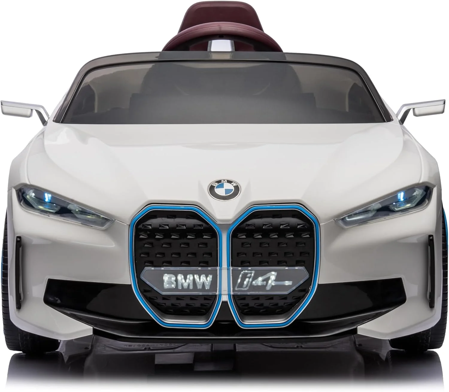 ماشین الکتریکی BMW i4 با کنترل از راه دور، لاستیک‌های EVA، صندلی چرمی، چراغ‌های LED، پخش موسیقی، حرکت به جلو و عقب، محصول رسمی مناسب کودکان - سفید