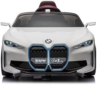 ماشین الکتریکی BMW i4 با کنترل از راه دور، لاستیک‌های EVA، صندلی چرمی، چراغ‌های LED، پخش موسیقی، حرکت به جلو و عقب، محصول رسمی مناسب کودکان - سفید