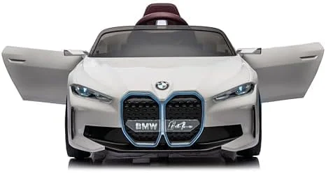 ماشین الکتریکی BMW i4 با کنترل از راه دور، لاستیک‌های EVA، صندلی چرمی، چراغ‌های LED، پخش موسیقی، حرکت به جلو و عقب، محصول رسمی مناسب کودکان - سفید