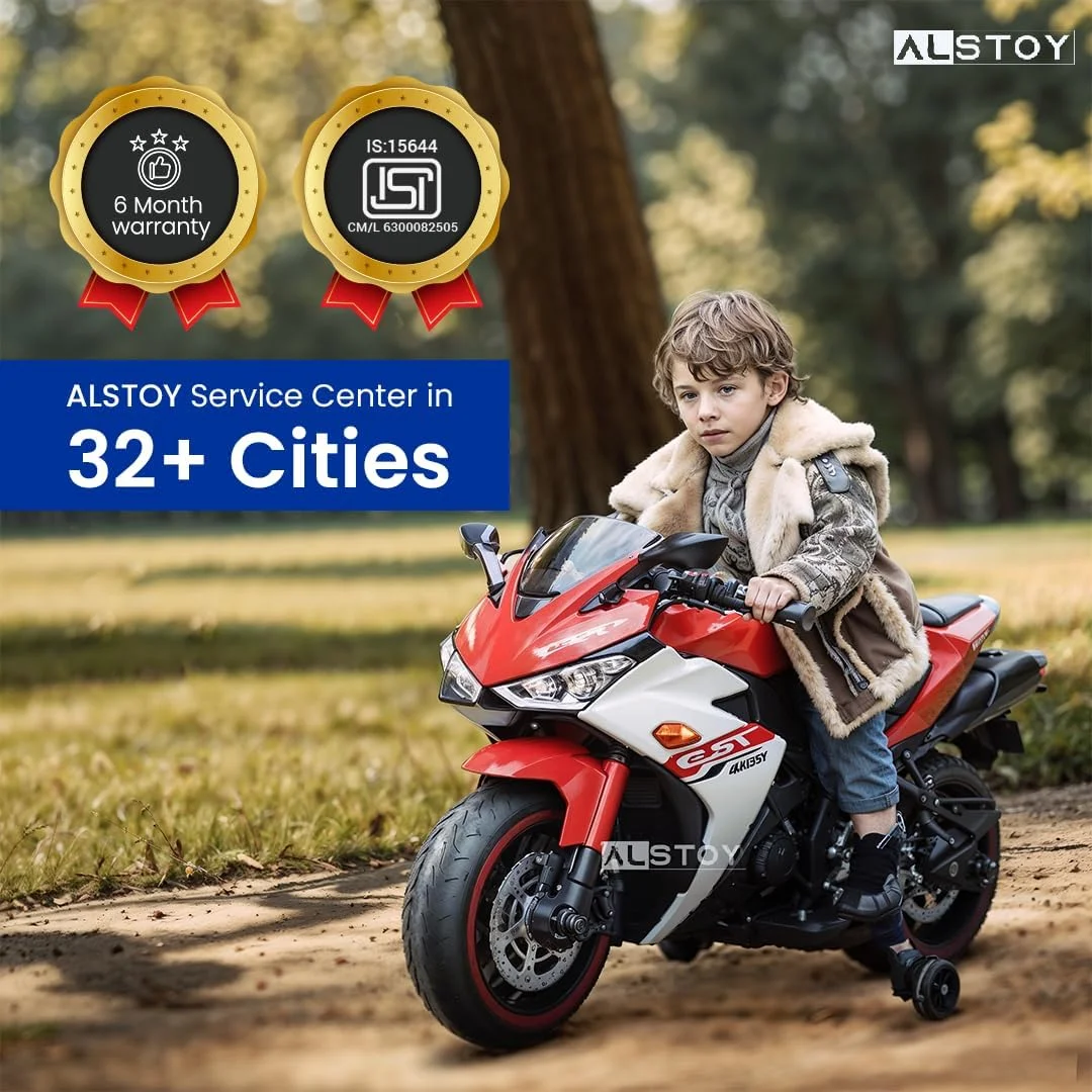 موتور سیکلت اسباب بازی نینجا برای کودکان با باتری قابل شارژ 12 ولت | موتور الکتریکی شارژی مناسب کودکان | موسیقی بلوتوث بی سیم | دارای تاییدیه BIS/ISI | مناسب 3 تا 8 سال | بزرگ | قرمز