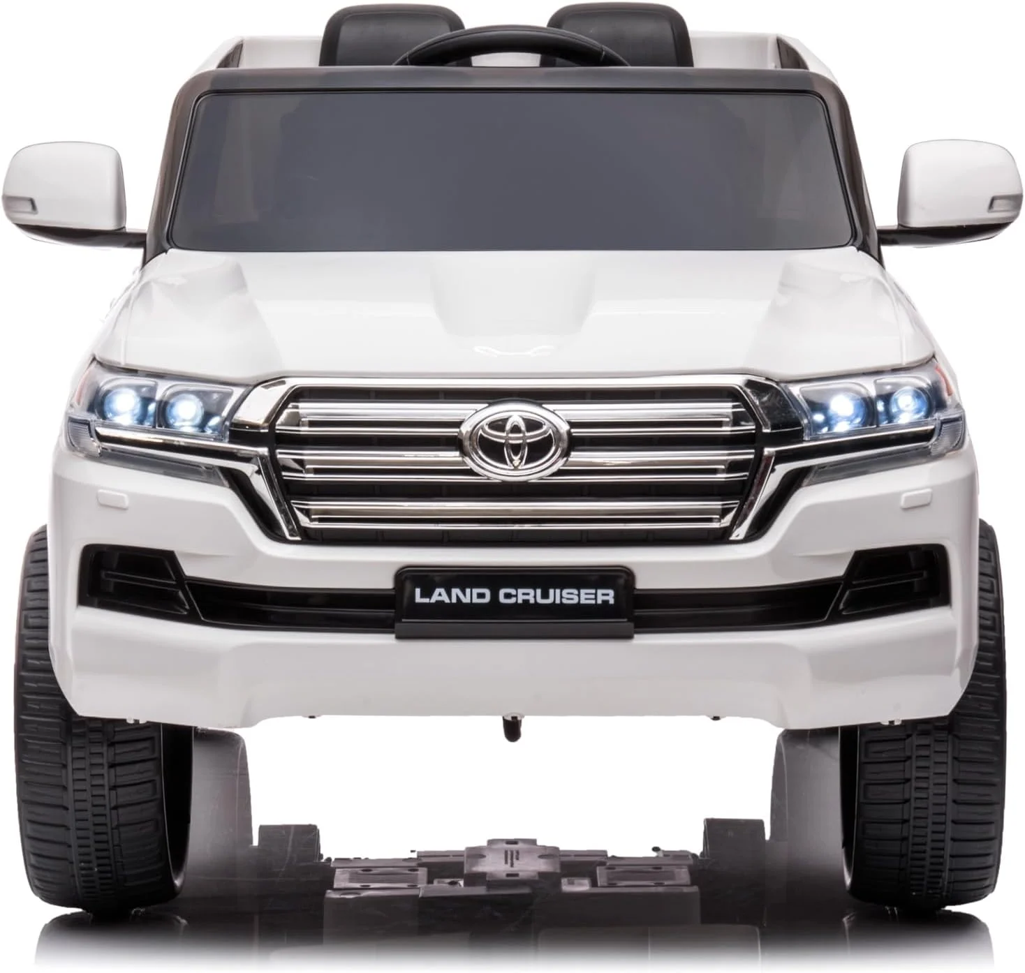 ماشین سواری کودکانه تویوتا لندکروزر SUV برقی 12 ولت با کنترل از راه دور، چراغ های LED، پخش موسیقی، قابلیت حرکت به جلو و عقب، سرعت بالا و پایین، دارای مجوز رسمی - سفید