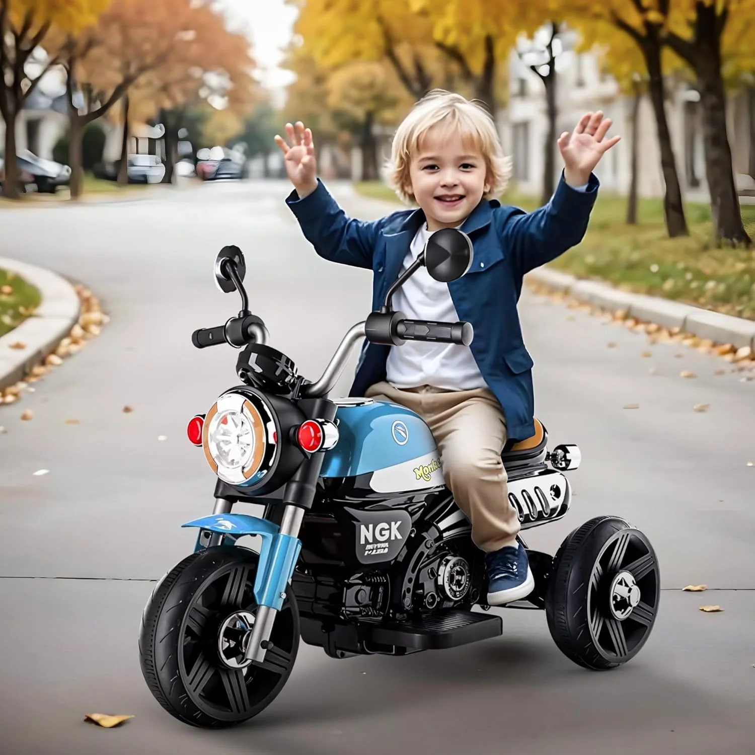 موتور سیکلت باتری خور کودک Baybee، اسباب بازی سواری موتور کودک با چراغ LED، بلوتوث و پخش موسیقی از طریق USB | موتور کودک شارژی | موتور برقی برای راندن کودکان 1 تا 4 سال - قرمز (آبی)