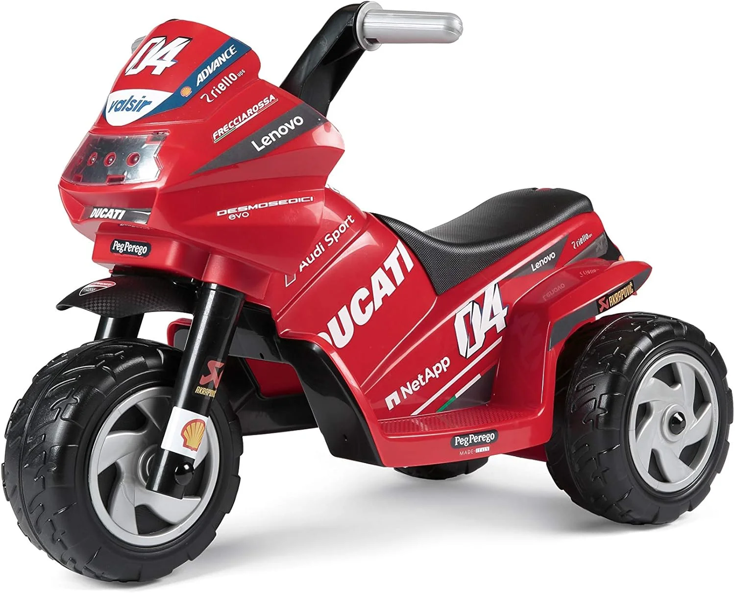 موتور سیکلت برقی کودکانه پگ پرگو دوکاتی مینی EVO 6V - دارای چراغ، صدا، موسیقی و بوق، دو چرخ محرک، نشانگر باتری، خاموش شدن خودکار، ایمن و سرگرم کننده برای کودکان 12 ماهه و بالاتر