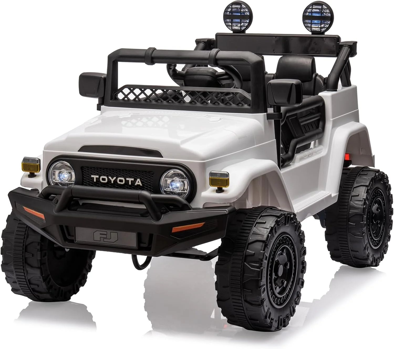 ماشین سواری 12 ولت برای کودکان، کامیون تویوتا دارای مجوز، ماشین برقی کودکانه با کنترل از راه دور، موسیقی، چراغ های LED، سیستم تعلیق، درهای دوتایی، کمربند ایمنی، سفید