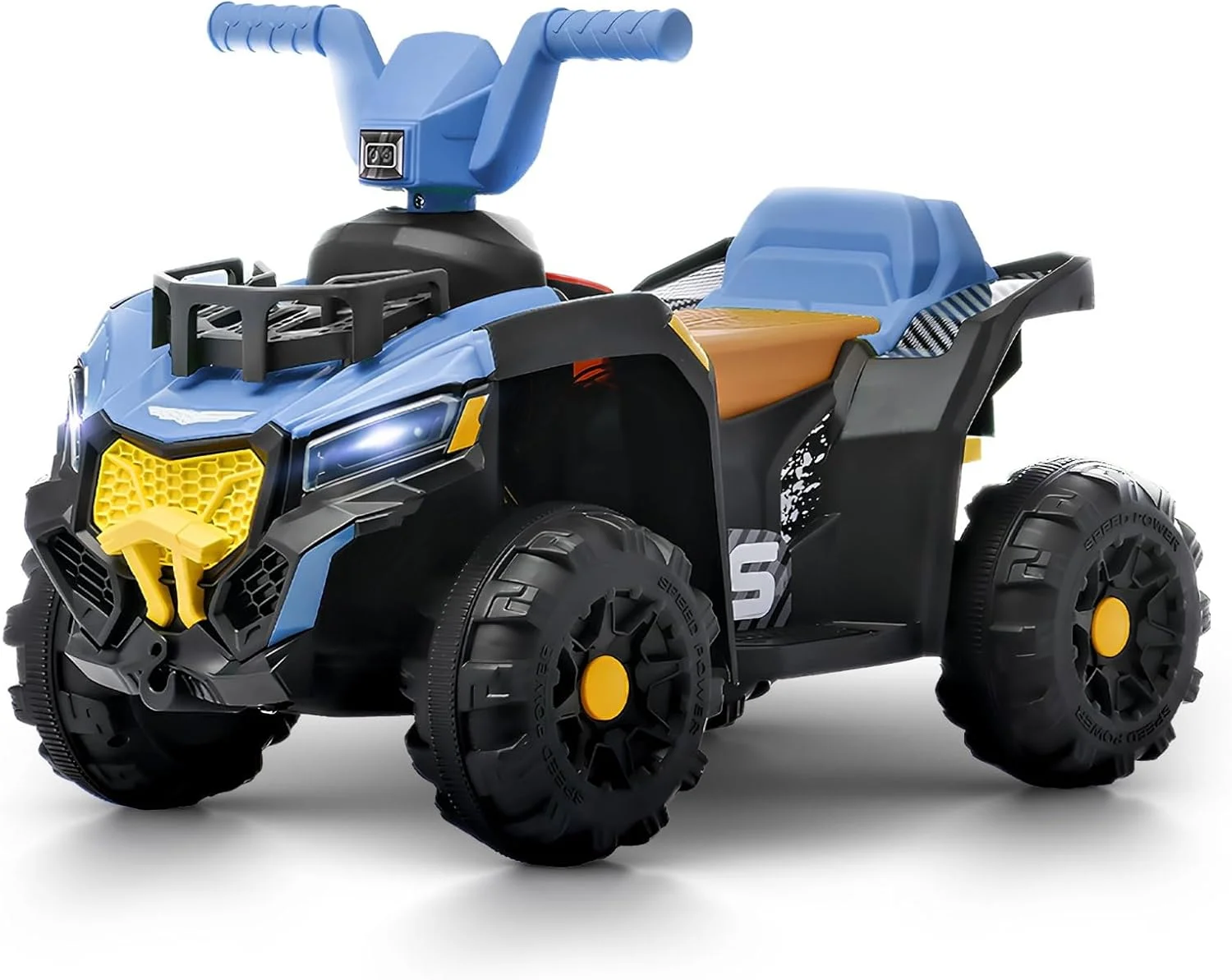 موتور چهارچرخ باتری خور کودک Baybee Mudster | موتور بزرگ شارژی کودکانه با چراغ، USB و موسیقی | موتور ساحلی ATV برای کودکان 2 تا 5 سال (آبی)