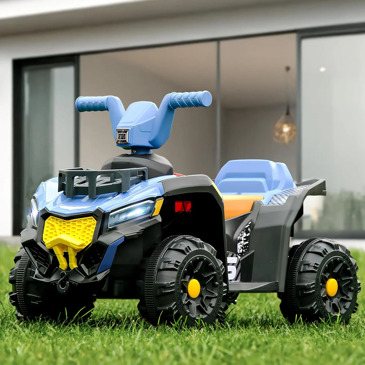 موتور چهارچرخ باتری خور کودک Baybee Mudster | موتور بزرگ شارژی کودکانه با چراغ، USB و موسیقی | موتور ساحلی ATV برای کودکان 2 تا 5 سال (آبی)