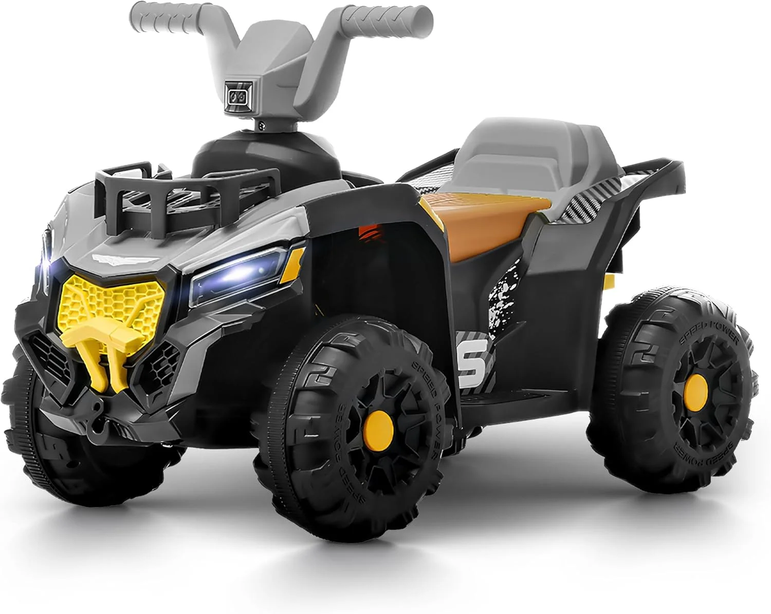 موتور چهارچرخ کودکانه باتری خور Baybee Mudster | موتور بزرگ شارژی کودک با چراغ، USB و موسیقی | موتور ساحلی ATV برای کودکان 2 تا 5 سال (خاکستری)