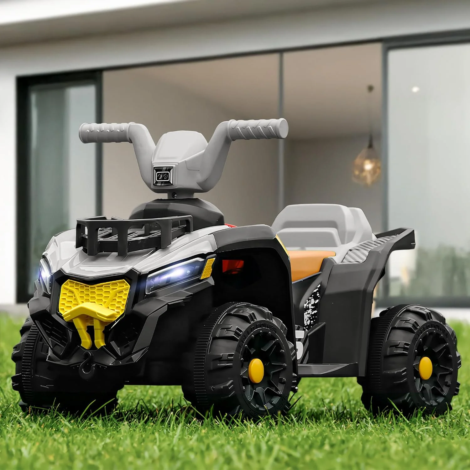 موتور چهارچرخ کودکانه باتری خور Baybee Mudster | موتور بزرگ شارژی کودک با چراغ، USB و موسیقی | موتور ساحلی ATV برای کودکان 2 تا 5 سال (خاکستری)