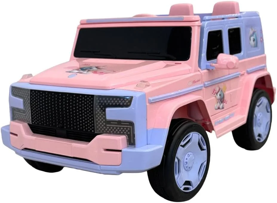 ماشین سواری کودکانه Munbot، صورتی و آبی، ماشین اسباب بازی برقی با چراغ های LED، دو نفره مناسب 3-7 سال