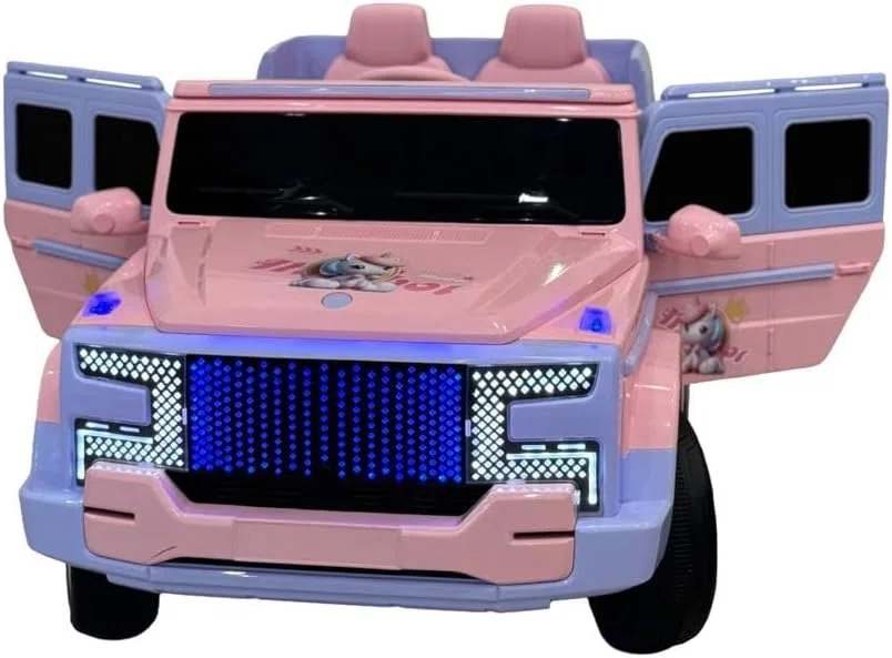 ماشین سواری کودکانه Munbot، صورتی و آبی، ماشین اسباب بازی برقی با چراغ های LED، دو نفره مناسب 3-7 سال