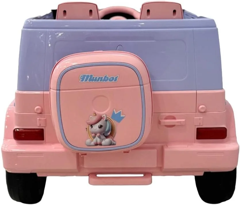 ماشین سواری کودکانه Munbot، صورتی و آبی، ماشین اسباب بازی برقی با چراغ های LED، دو نفره مناسب 3-7 سال