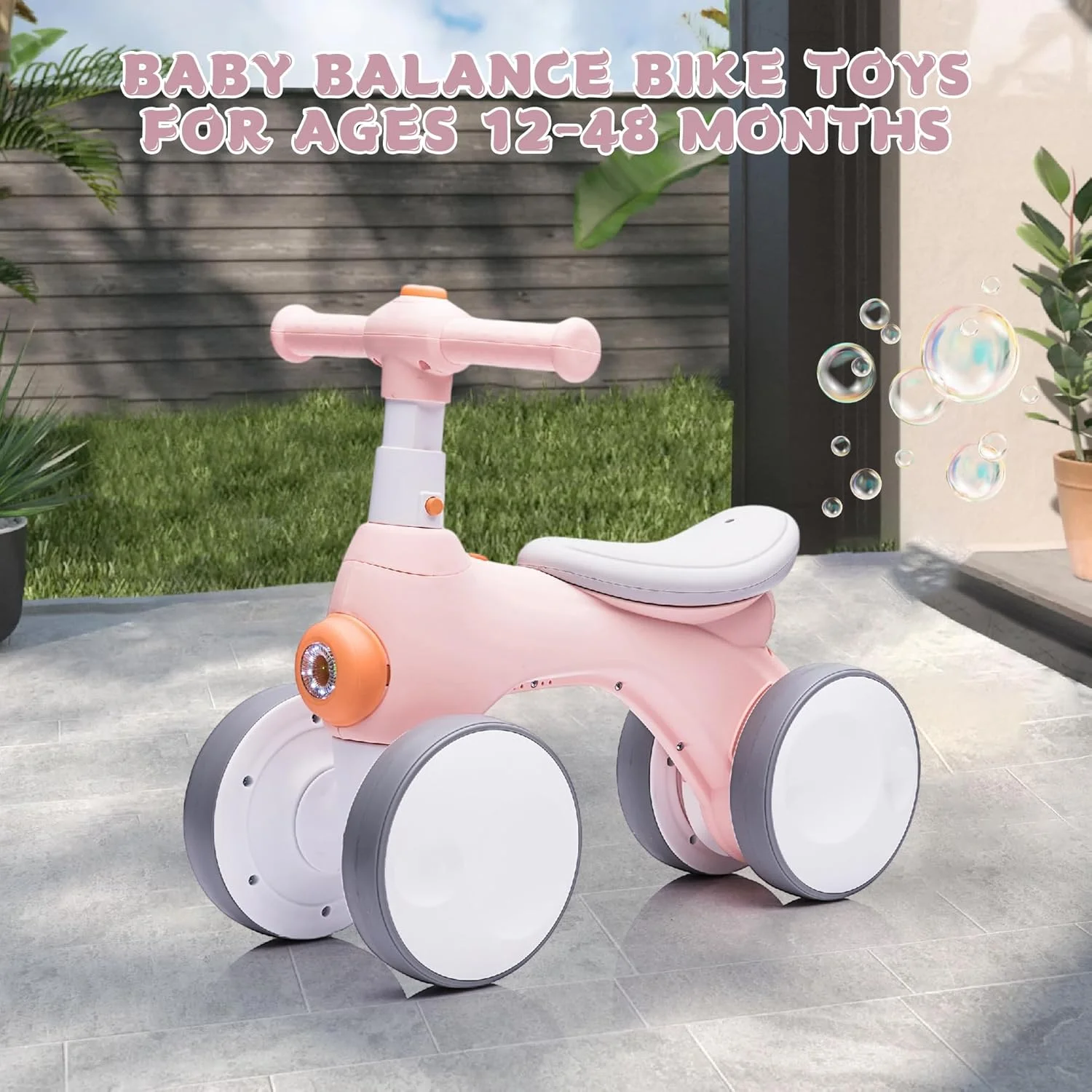 دوچرخه تعادلی برقی کودک با دستگاه حباب ساز، دوچرخه تعادلی 4 در 1 برای کودکان 1 ساله، اسباب بازی سواری دوچرخه حباب ساز با موسیقی و چراغ های LED