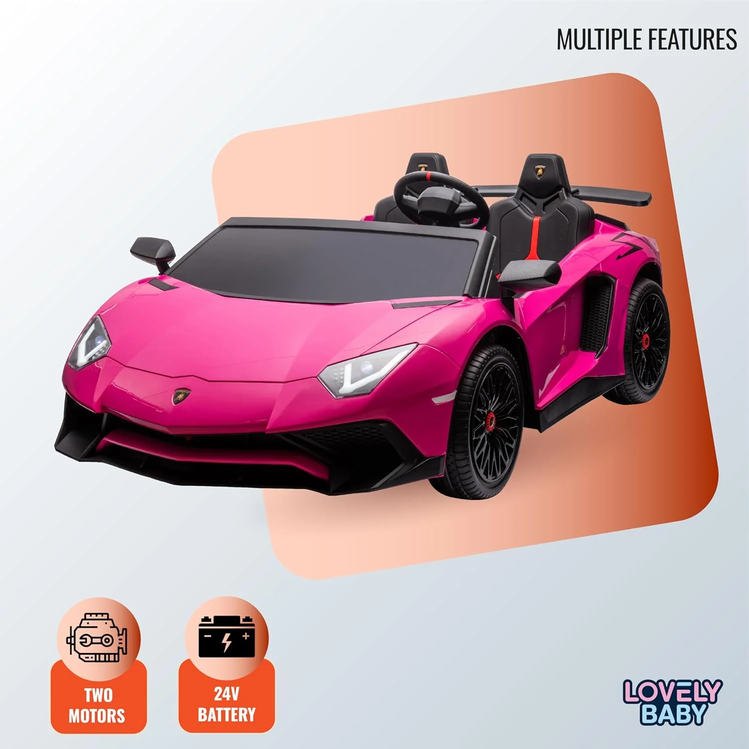 ماشین سواری شارژی کودک مدل LB 308EL با باتری 12 ولت، اسباب بازی ماشین سواری برقی برای پسران و دختران، با چراغ های LED و پخش کننده موسیقی (زرد)