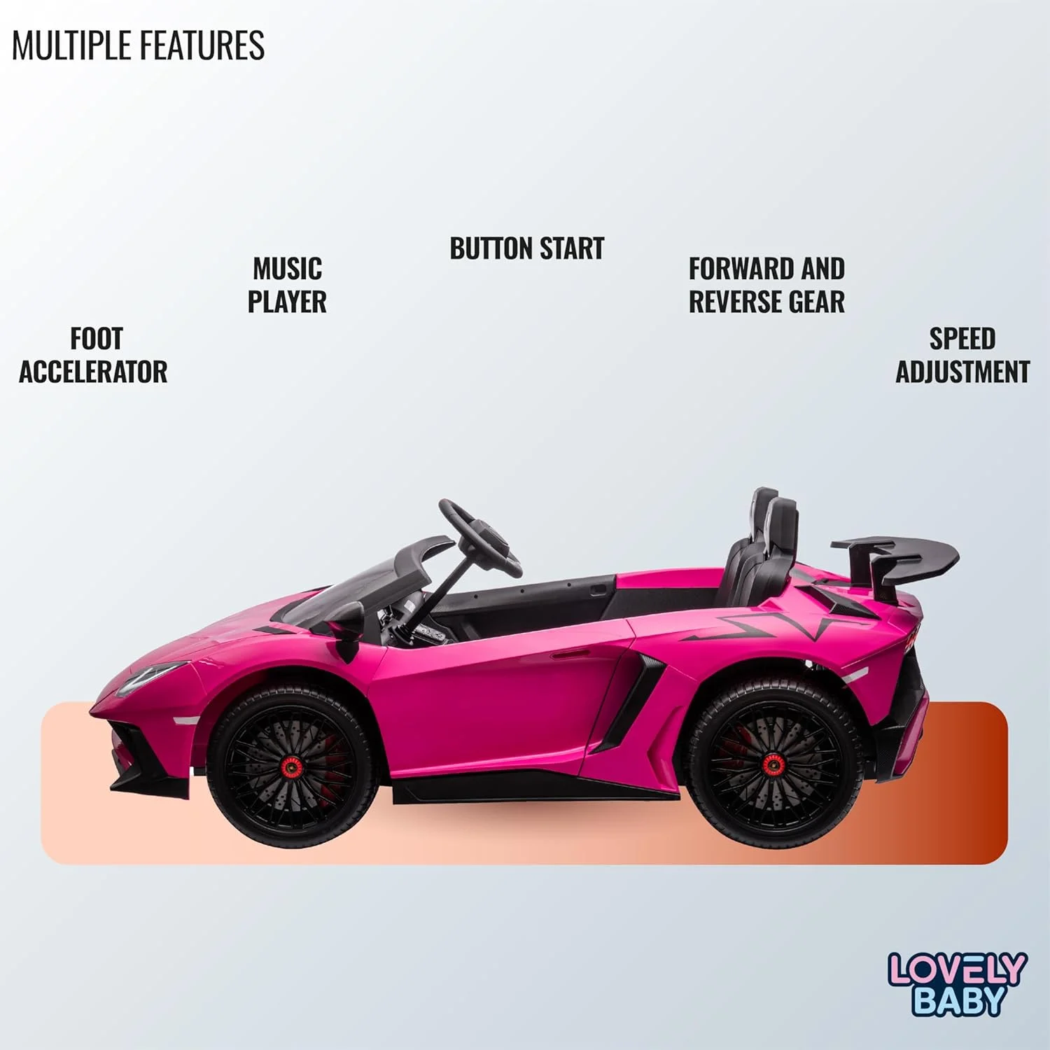 ماشین سواری شارژی کودک مدل LB 308EL با باتری 12 ولت، اسباب بازی ماشین سواری برقی برای پسران و دختران، با چراغ های LED و پخش کننده موسیقی (زرد)