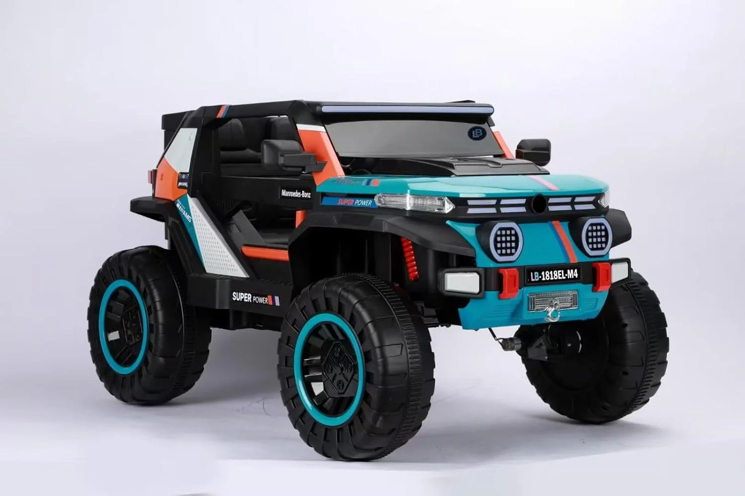 ماشین جیپ سواری کودک مدل LB 1818EL – کنترل از راه دور، صندلی چرمی، چراغ های LED، چرخ های EVA، 4 موتور – ماشین سواری برقی برای کودکان تا 6 سال (نیمه مونتاژ شده (جعبه)، آبی)