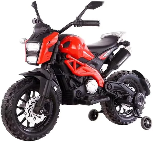 موتور سیکلت شارژی کودک مدل LB 444EL، اسباب بازی سواری با چرخ های کمکی، هدیه نشستنی و رانندگی برای پسران و دختران، بهترین موتور برای 3-7 سال (قرمز)