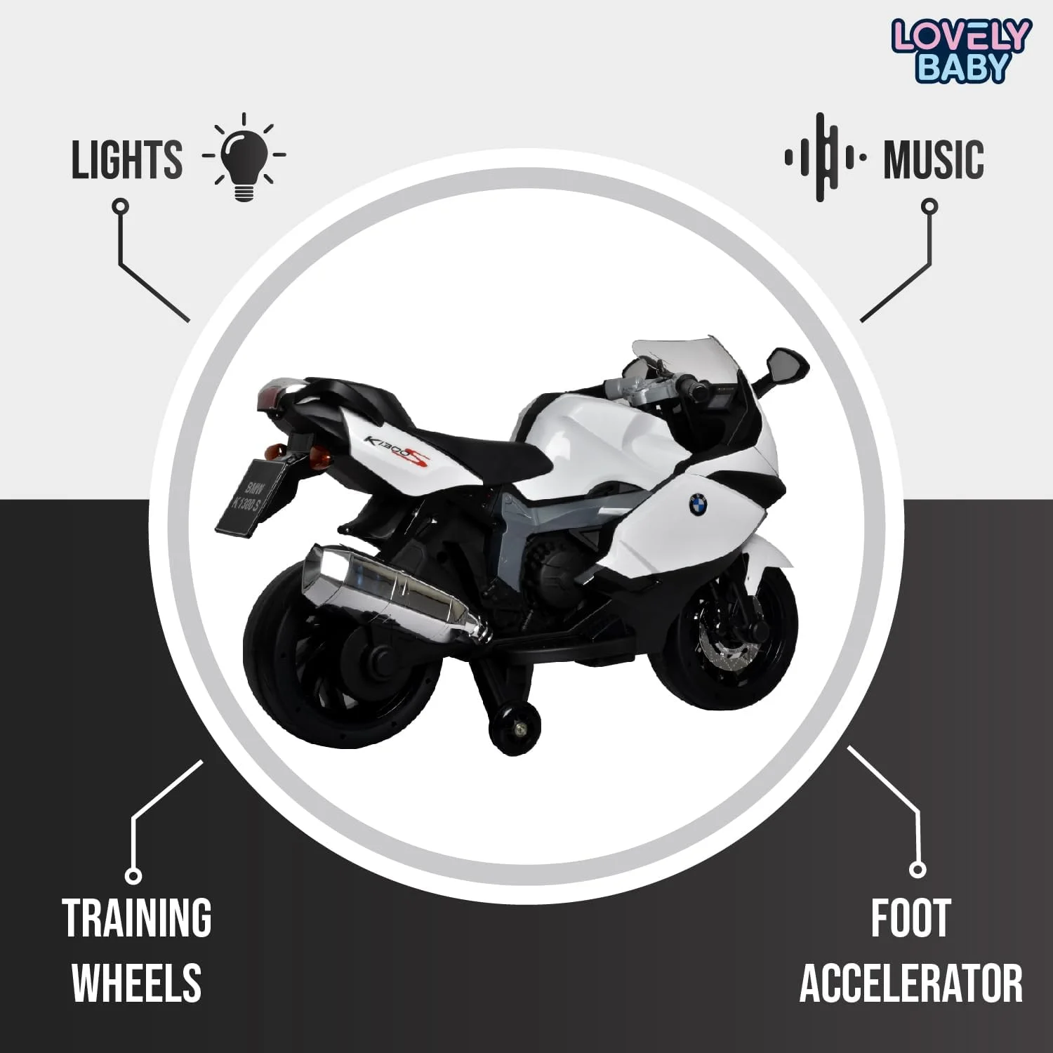 موتور سیکلت سواری شیک کودکانه مدل LB 283EVA با باتری (سفید)