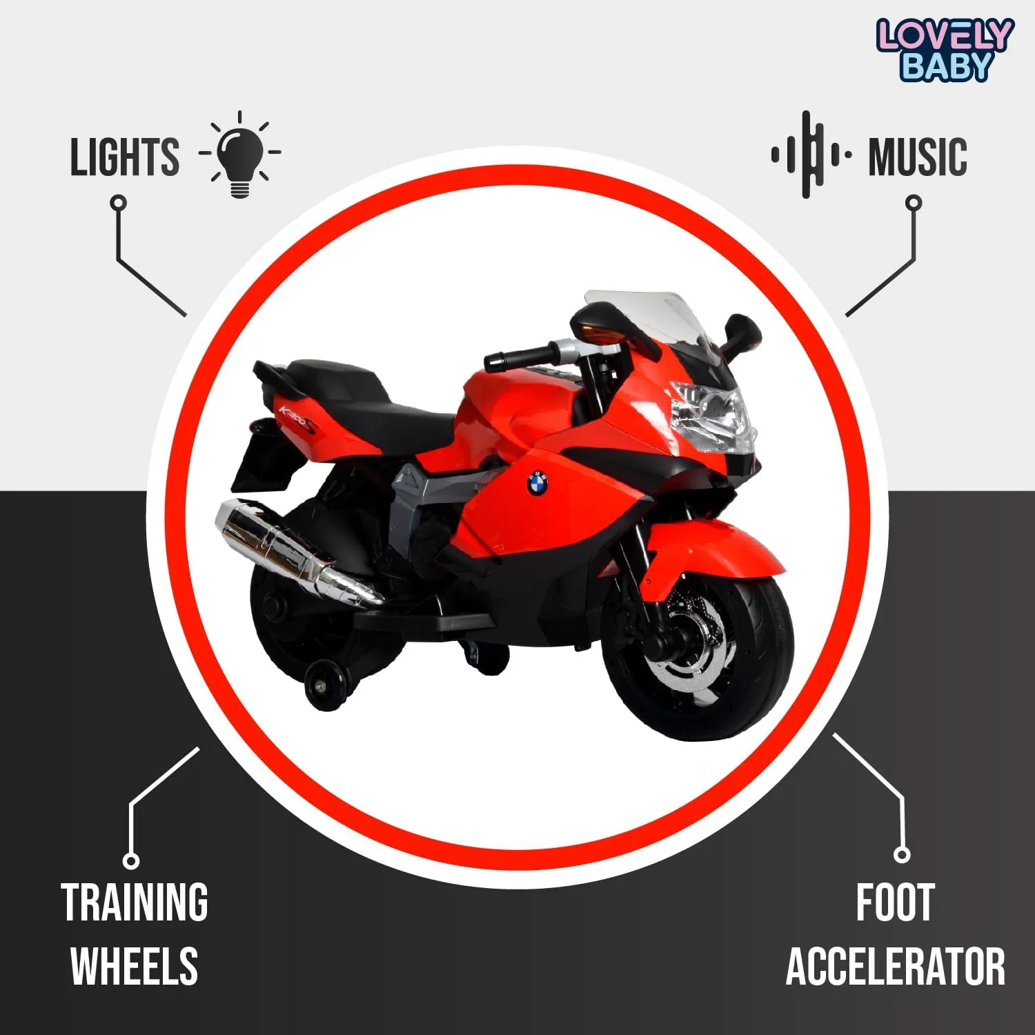 موتور سیکلت سواری شیک کودکانه مدل LB 283EVA با باتری (قرمز)