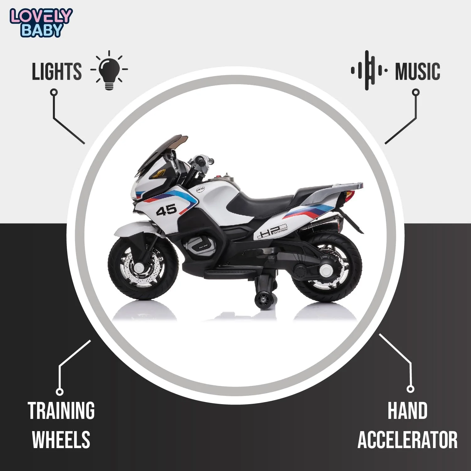 موتورسیکلت شارژی کودک مدل LB 609DX با رنگ آمیزی زیبا، مناسب برای کودکان 2 تا 6 سال (نیمه مونتاژ، آبی)