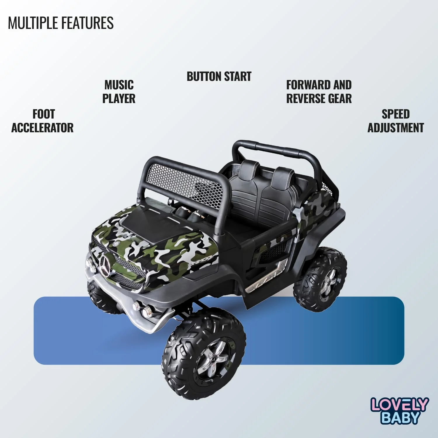 ماشین جیپ سواری کودکانه مدل LB 858DX، ماشین بازی الکتریکی، کامیون قدرتی، ماشین نشیمن دار با کنترل از راه دور، چراغ، موسیقی، بهترین هدیه برای کودکان 2-6 سال (100% مونتاژ شده، سبز)