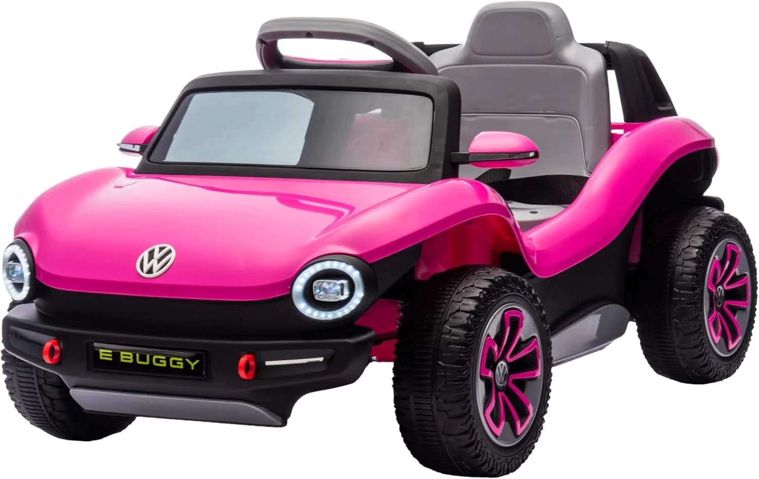 ماشین بازی کودک LB 3003EL با باتری، ماشین الکتریکی با چرخ‌های EVA، صندلی چرمی، چراغ‌ها، پخش موسیقی، فضای ذخیره‌سازی عقب، مناسب برای پسران و دختران 2 تا 5 سال (100% مونتاژ شده، صورتی)