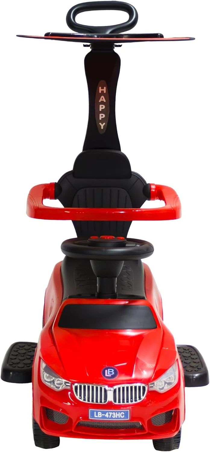 ماشین بازی کودک مدل LB 473HC 3 در 1 - اسباب بازی سواری تاشو کودک با دسته و سایبان، مناسب برای استفاده در داخل و خارج از منزل (قرمز)