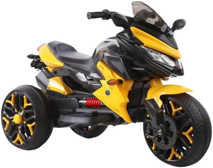 موتور سواری کودکانه Lovely Baby LB 5188EL 12V، صندلی چرمی، چرخ های EVA، اهرم گاز دستی، پخش موسیقی USB/MP3 و چراغ های LED، دو موتور - موتور سواری سرگرم کننده برای سنین 2-5 سال (100% مونتاژ شده، زرد)