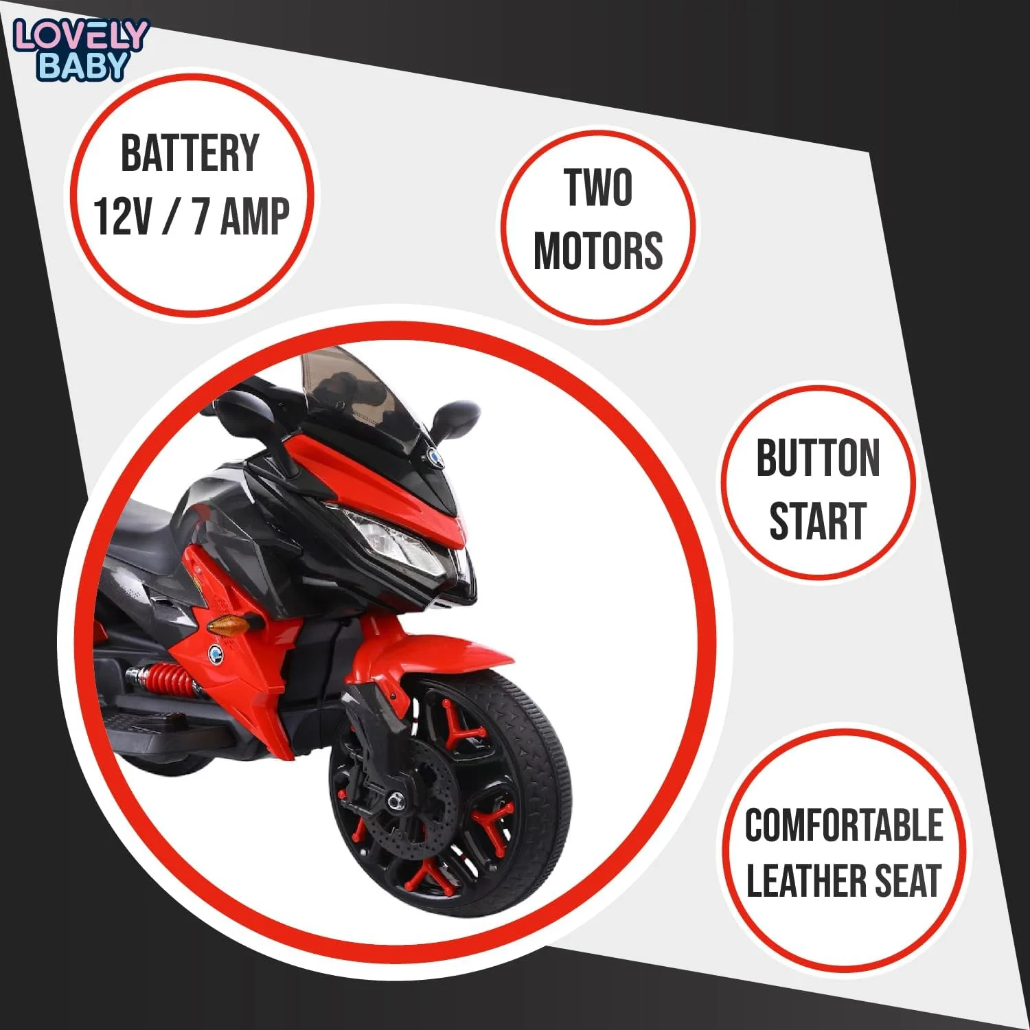 موتور سواری کودکانه Lovely Baby LB 5188EL 12V، صندلی چرمی، چرخ های EVA، اهرم گاز دستی، پخش موسیقی USB/MP3 و چراغ های LED، دو موتور - موتور سواری سرگرم کننده برای سنین 2-5 سال (100% مونتاژ شده، زرد)