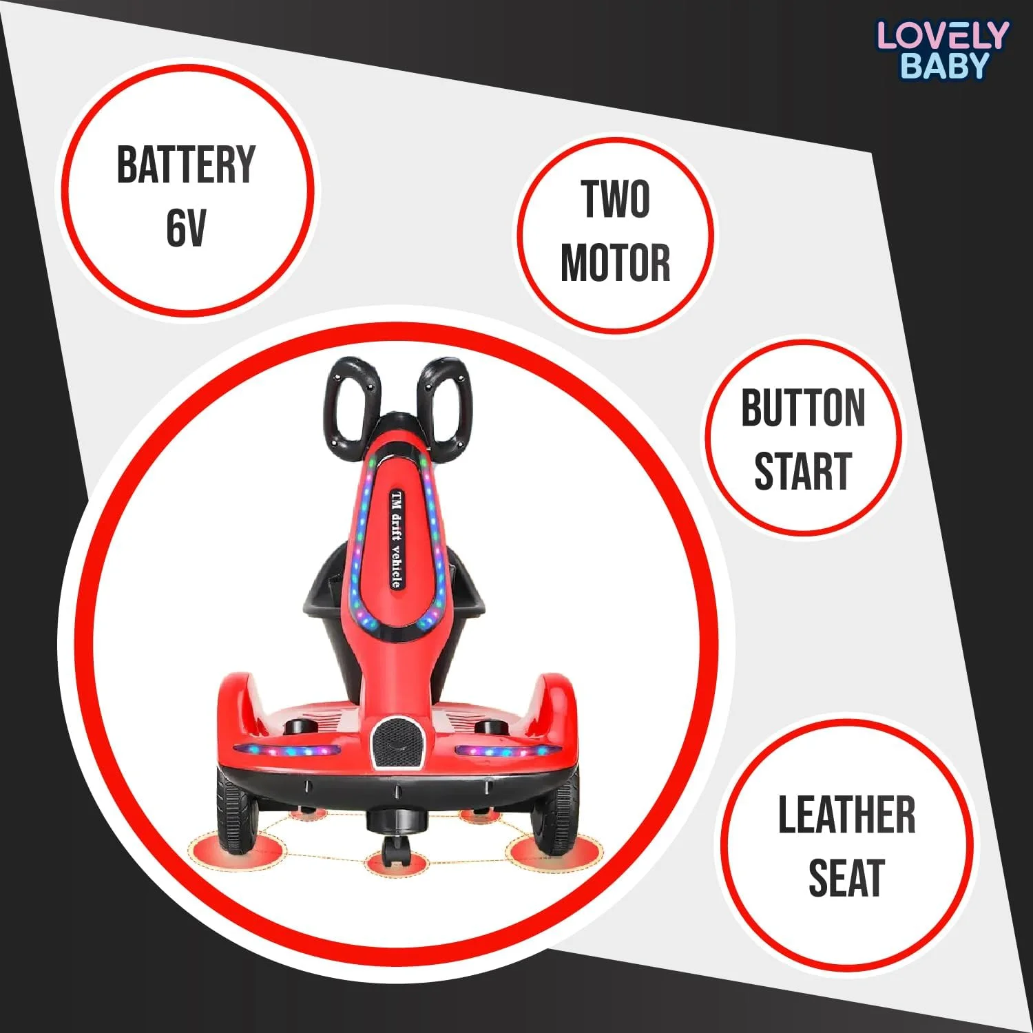 ماشین سواری چرخشی 360 درجه کودک مدل LB 7711، کنترل از راه دور، موزیک و چراغ، ماشین تعادل پنج چرخ، اسباب بازی ایمن و سرگرم کننده برای کودکان نوپا (100% مونتاژ شده، قرمز)