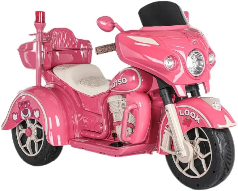 موتور سیکلت سه چرخ شارژی کودک مدل Lovely Baby LB 8008 (M2)، باتری 12 ولت، پدال گاز، چراغ، MP3/USB، مناسب برای سنین 2 تا 4 سال (100% مونتاژ شده، صورتی)