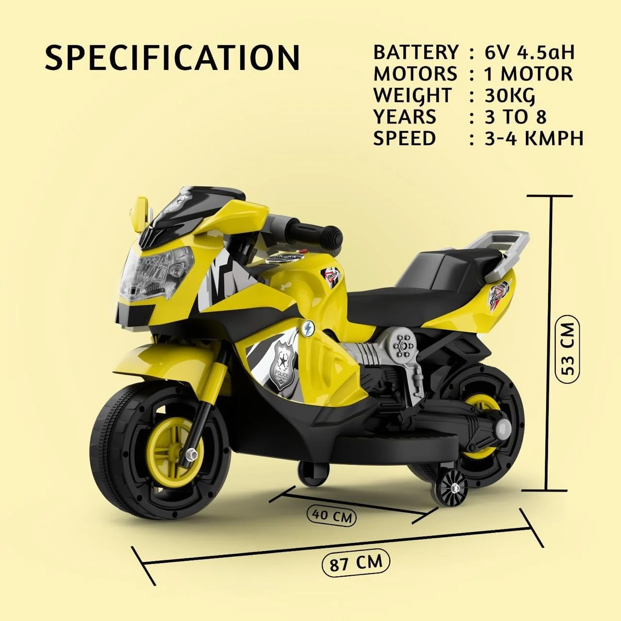 موتور برقی بچه گانه kidsROAR | موتور بچه گانه 2-5 سال | اسباب بازی موتور کودک | موتور مینی برای کودکان | اسباب بازی موتور شارژر چراغ موسیقی بهترین هدیه تولد برای کودکان پسران دختران BM-01 (زرد)