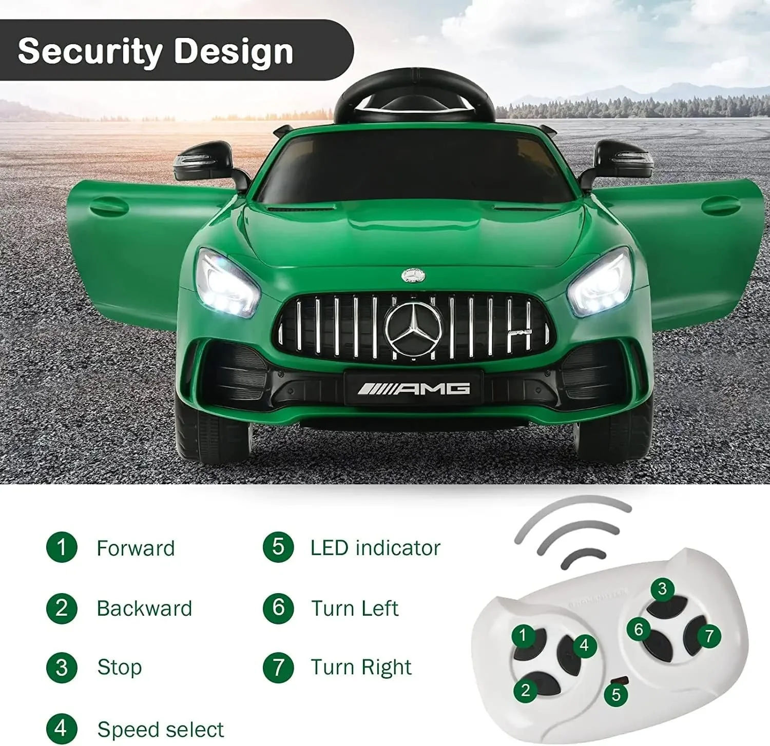 ماشین بازی بنز GTR دارای مجوز Baybee، ماشین سواری کودکانه با صندلی چرمی، موزیک و نور | ماشین بزرگ برقی کودکانه | ماشین باتری خور برای کودکان 2 تا 6 سال (سبز)