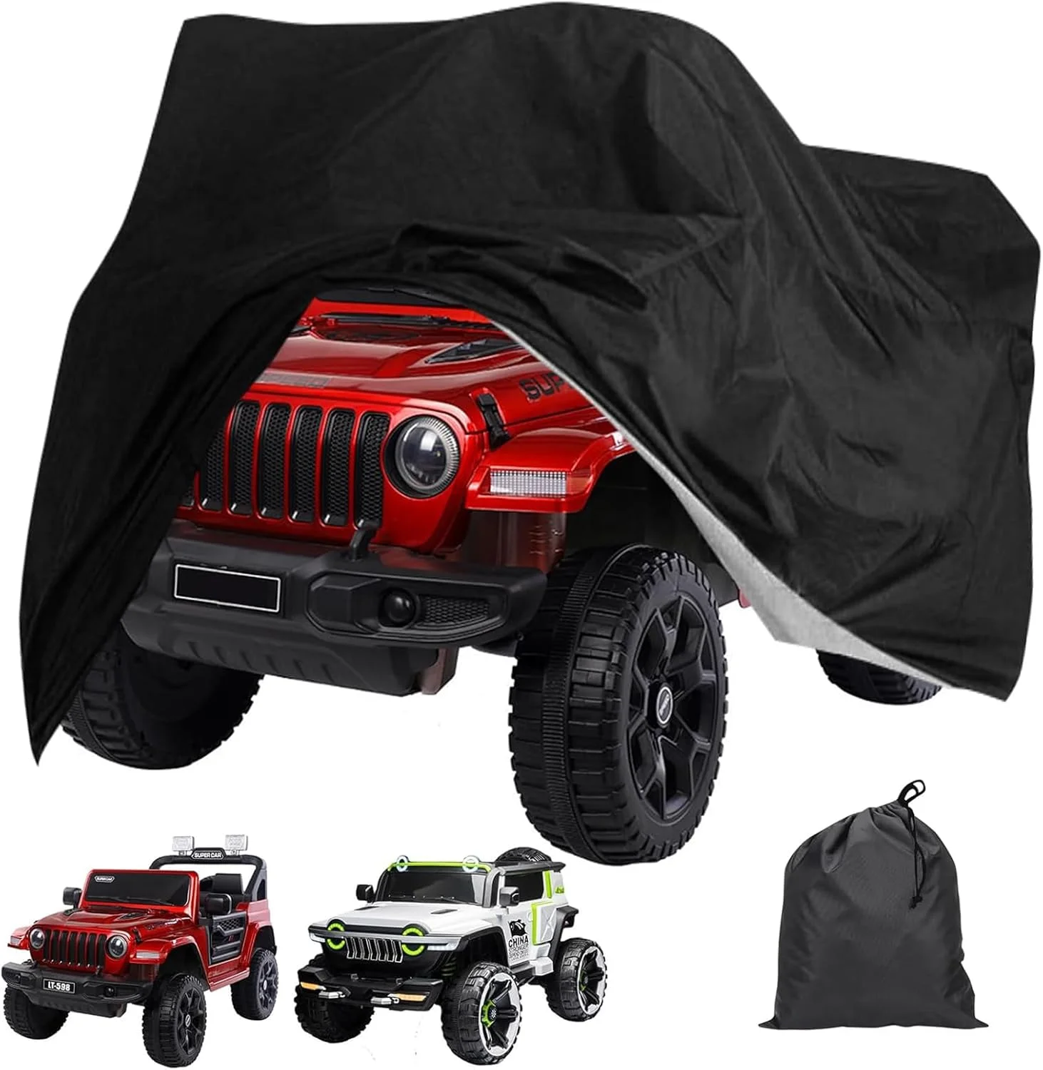 روکش بزرگ اسباب بازی ماشین کودک - پارچه آکسفورد 420D، روکش جهانی ماشین ضد آب و ضد گرد و غبار ضد اشعه ماوراء بنفش، روکش ماشین سواری برقی کودک در فضای باز برای وسایل نقلیه برقی/موتورسیکلت/موتور چهار چرخ/کارتینگ (145*84*97 سانتی متر)