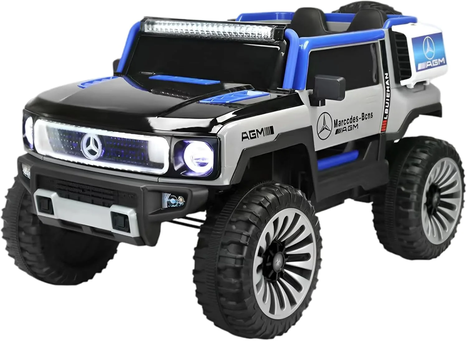 ماشین بازی جیپ برقی 12 ولت برای کودکان - ماشین اسباب بازی شاسی بلند با کنترل از راه دور، چراغ های ال ای دی، موسیقی، USB، چرخ های بزرگ - سبک لوکس آفرود برای پسران و دختران